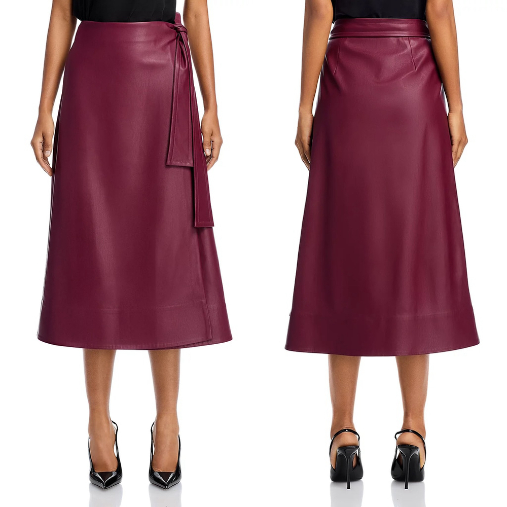 NWT TOCCIN Beatrice Wrap Midi Skirt Faux leather Burgundy $425 - Size 10 / L - Picture 8 of 10